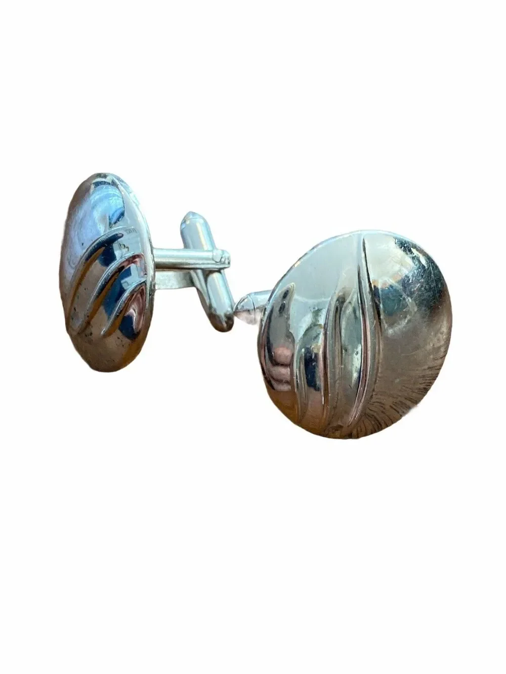 Vintage Swank Signed Silvertone Round Cufflinks Silver Stamped